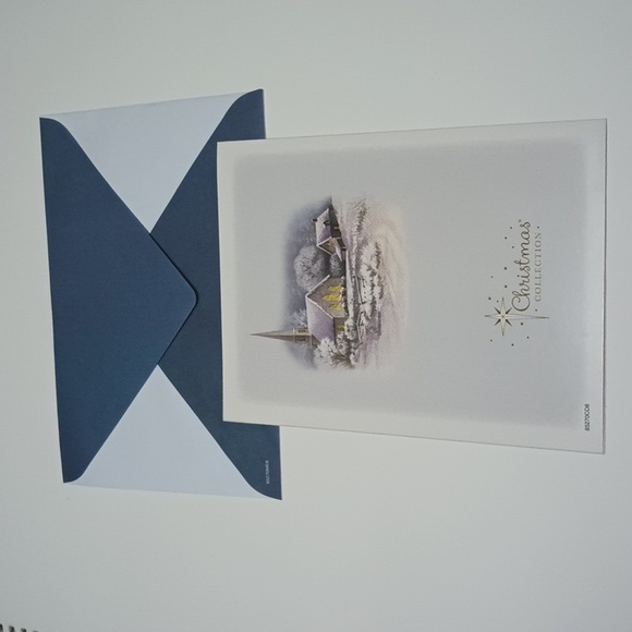 $2 Add-on Foil Snowy Church Scene Nonreligious Christmas Card & Envelope Silver - Picture 2 of 2